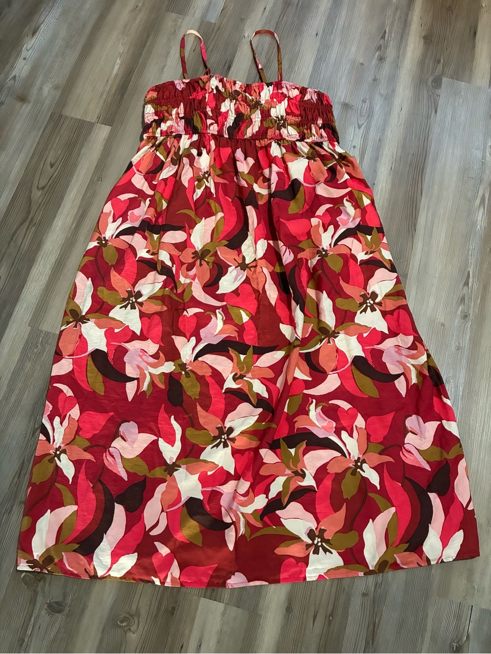 Target A New Day Dress Womens XXL Red Taupe Floral Print Sleeveless Midi Dress - Picture 2 of 12